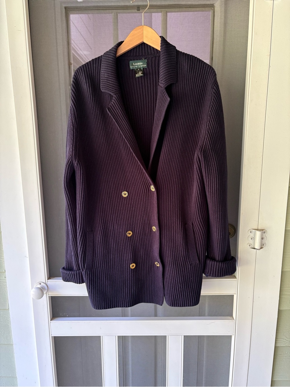 Lauren Ralph Lauren Double-Breasted Knit NavyBlazer shawl Collar old money prep